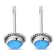 Round Synthetic Opal Stud Silver Earrings, e337